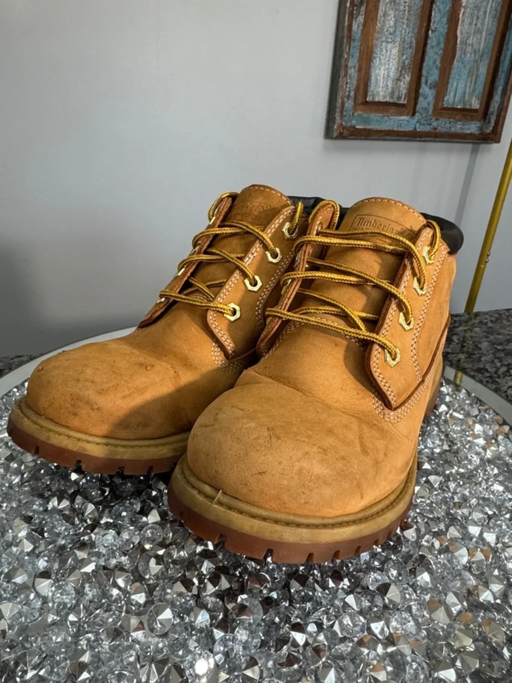 Timberland leather waterproof Wheat Nubuck Ankle Work Boots - Tan GUC 9